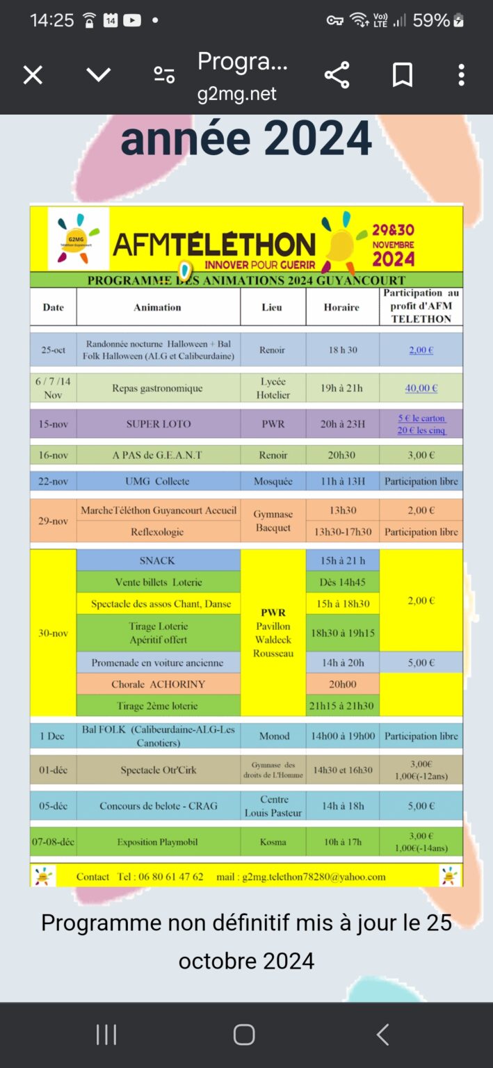 Programme Du Téléthon En Novembre 2024. 